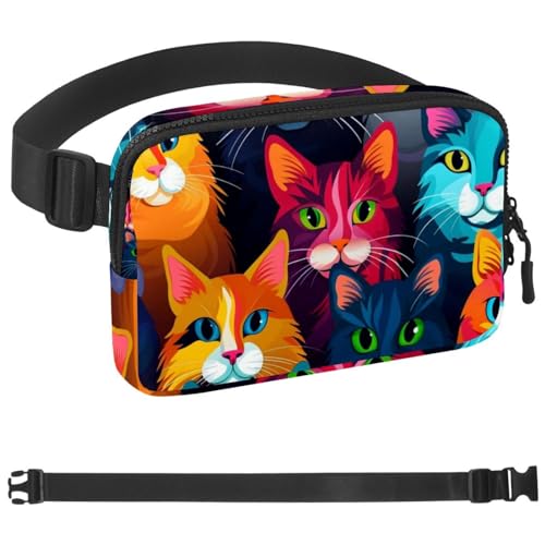 Katzenbauchtasche für Männer und Frauen, Wandern, Hüfttasche, Laufgürtel, Jogging, Taschengürtel mit verstellbarem Gurt für Laufen, Spazierengehen, Reisen, Mehrfarbig 03, 1.5x9.0x5.9in/4x23x15cm von HOHODIY