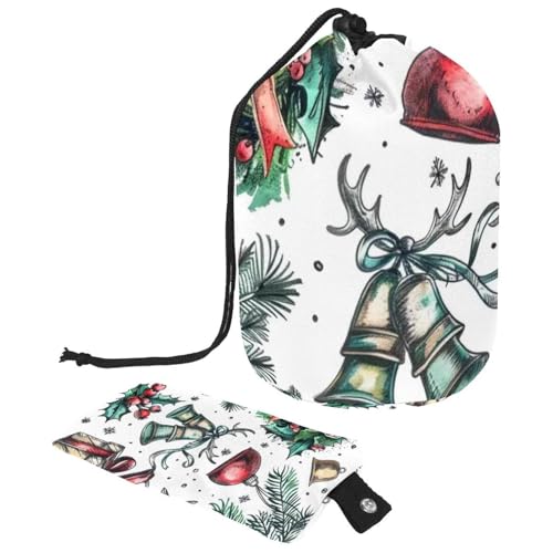 Kosmetiktasche für Weihnachten und Neujahr mit Mini-Reißverschluss, Reise-Kulturbeutel für Damen, Kordelzug, Make-up-Organizer, tragbar, wasserdicht, Fasstasche, Mehrfarbig 02, von HOHODIY
