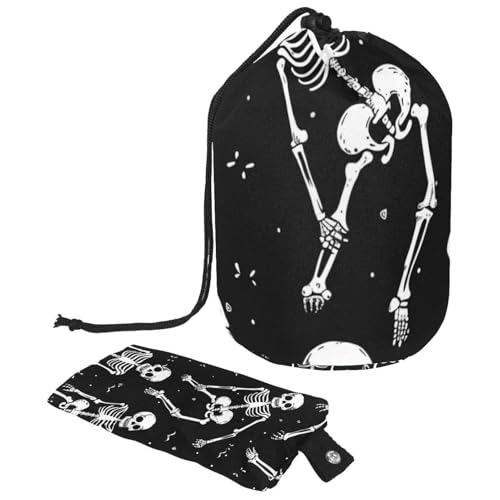 Kosmetiktasche mit Aufschrift "Happy Halloween" mit Kürbis, Fledermaus, Spinne, 2 Stück, mit Mini-Reißverschlusstasche, Reise-Kulturbeutel für Damen, Kordelzug, Make-up-Organizer, tragbare, von HOHODIY