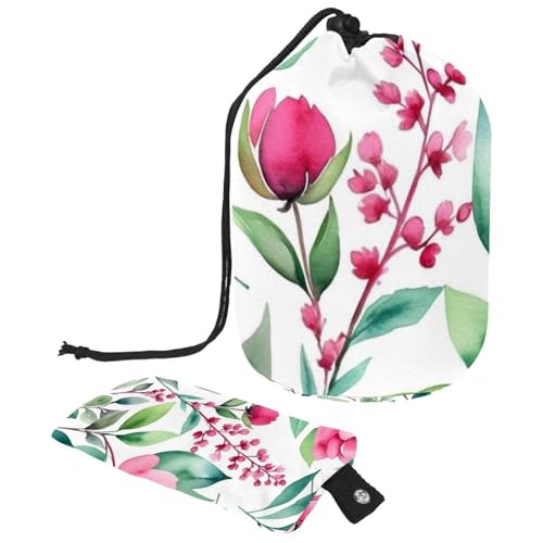 Kosmetiktasche mit Blumen und grünen Blättern, mit Mini-Reißverschluss, Reise-Kulturbeutel für Damen, Kordelzug, Make-up-Organizer, tragbar, wasserdicht, fassförmig, Multicolor 01, von HOHODIY