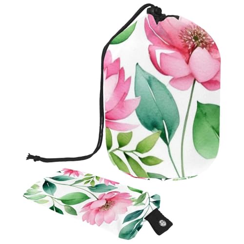 Kosmetiktasche mit Blumen und grünen Blättern, mit Mini-Reißverschlusstasche, Reise-Kulturbeutel für Damen, Kordelzug, Make-up-Organizer, tragbar, wasserdicht, Fasstasche, Mehrfarbig 03, von HOHODIY