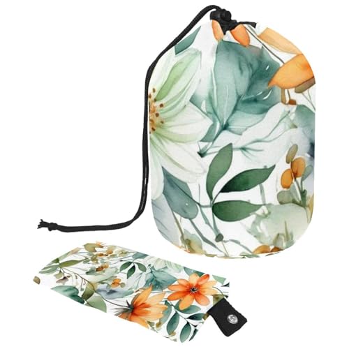 Kosmetiktasche mit Blumen und grünen Blättern, mit Mini-Reißverschlusstasche, Reise-Kulturbeutel für Damen, Kordelzug, Make-up-Organizer, tragbar, wasserdicht, Fasstasche, Mehrfarbig 13, von HOHODIY