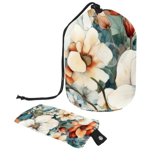 Kosmetiktasche mit Blumenmuster und Mini-Reißverschluss, Reise-Kulturbeutel für Damen, Kordelzug, Make-up-Organizer, tragbar, wasserdicht, fassförmig, Mehrfarbig 16, von HOHODIY
