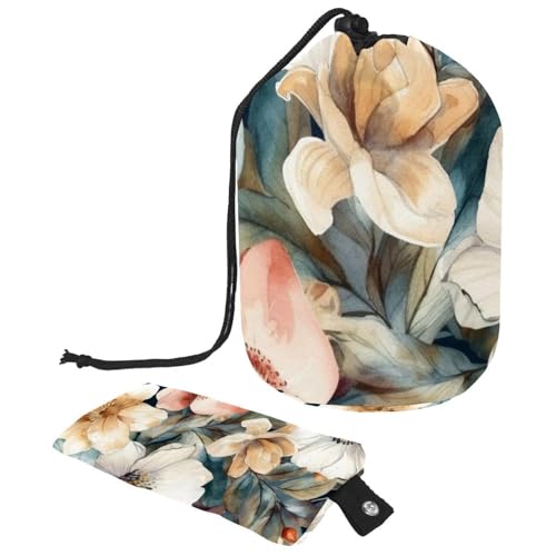 Kosmetiktasche mit Blumenmuster und Mini-Reißverschluss, Reise-Kulturbeutel für Damen, Kordelzug, Make-up-Organizer, tragbar, wasserdicht, fassförmig, Mehrfarbig 17, von HOHODIY