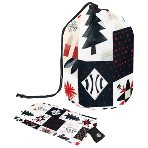 Kosmetiktasche mit Mini-Reißverschluss, Kulturbeutel für Damen, mit Kordelzug, tragbar, wasserdicht, Motiv: Weihnachtsbäume, Schnee, 2 Stück, Mehrfarbig 13, 9.9x6.9in/25.2x17.6cm;6x3.5in/15.2x8.8cm von HOHODIY
