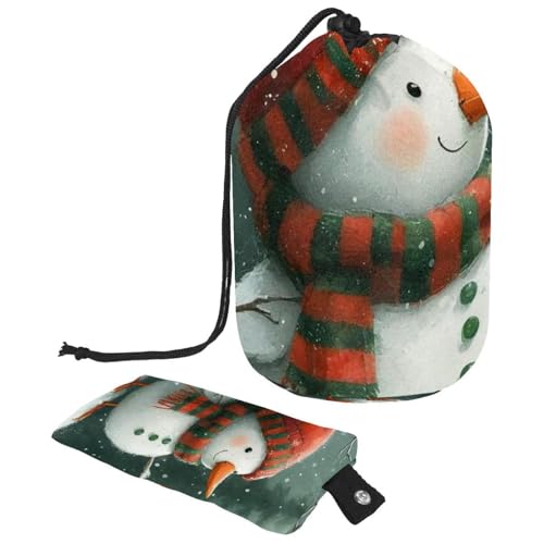 Kosmetiktasche mit Schneemann und Vogel für Weihnachten, mit Mini-Reißverschluss, Reise-Kulturbeutel für Damen, Kordelzug, Make-up-Organizer, tragbar, wasserdicht, fassförmig, Mehrfarbig 02, von HOHODIY