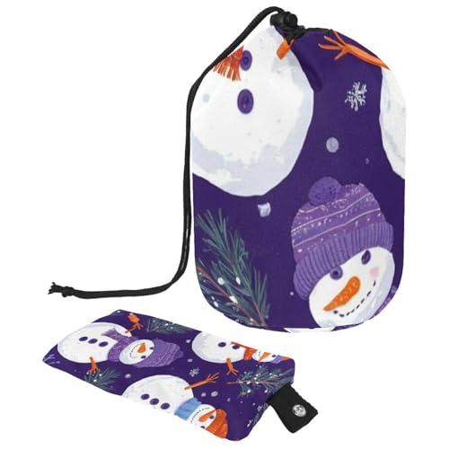 Kosmetiktasche mit Schneemann und Vogel für Weihnachten, mit Mini-Reißverschluss, Reise-Kulturbeutel für Damen, Kordelzug, Make-up-Organizer, tragbar, wasserdicht, fassförmig, Mehrfarbig 02, von HOHODIY