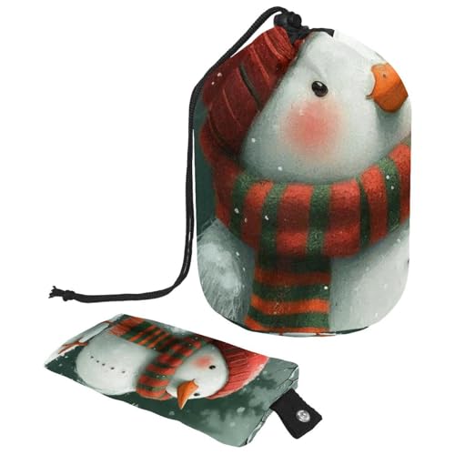 Kosmetiktasche mit Schneemann und Vogel für Weihnachten, mit Mini-Reißverschluss, Reise-Kulturbeutel für Damen, Kordelzug, Make-up-Organizer, tragbar, wasserdicht, fassförmig, Mehrfarbig 04, von HOHODIY