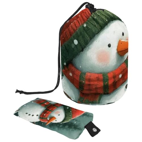 Kosmetiktasche mit Schneemann und Vogel für Weihnachten, mit Mini-Reißverschluss, Reise-Kulturbeutel für Damen, Kordelzug, Make-up-Organizer, tragbar, wasserdicht, fassförmig, Mehrfarbig 05, von HOHODIY