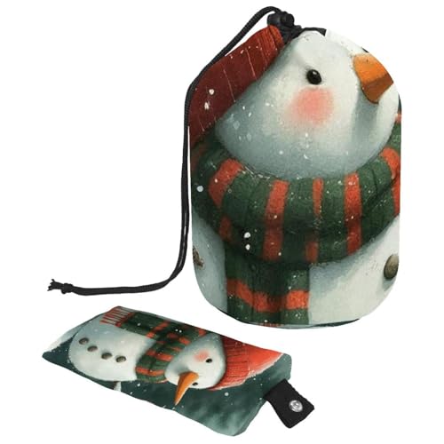 Kosmetiktasche mit Schneemann und Vogel für Weihnachten, mit Mini-Reißverschluss, Reise-Kulturbeutel für Damen, Kordelzug, Make-up-Organizer, tragbar, wasserdicht, fassförmig, Mehrfarbig 06, von HOHODIY