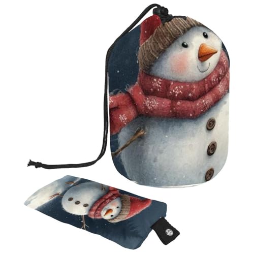 Kosmetiktasche mit Schneemann und Vogel für Weihnachten, mit Mini-Reißverschluss, Reise-Kulturbeutel für Damen, Kordelzug, Make-up-Organizer, tragbar, wasserdicht, fassförmig, Mehrfarbig 07, von HOHODIY