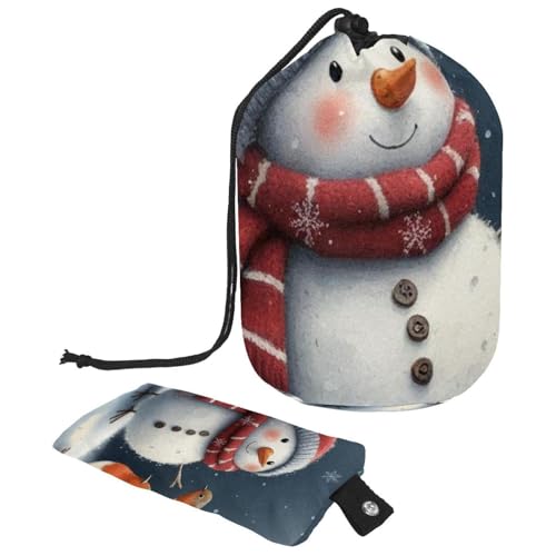 Kosmetiktasche mit Schneemann und Vogel für Weihnachten, mit Mini-Reißverschluss, Reise-Kulturbeutel für Damen, Kordelzug, Make-up-Organizer, tragbar, wasserdicht, fassförmig, Mehrfarbig 09, von HOHODIY