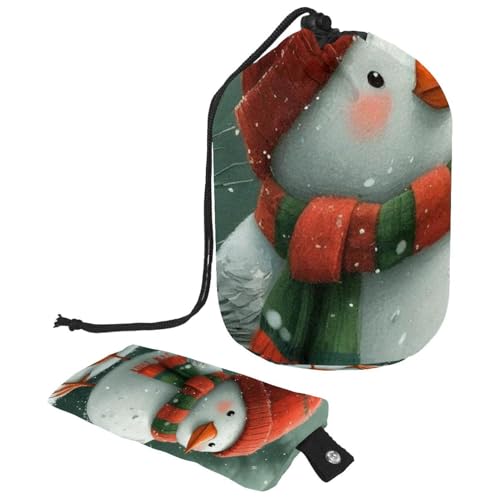 Kosmetiktasche mit Schneemann und Vogel für Weihnachten, mit Mini-Reißverschluss, Reise-Kulturbeutel für Damen, Kordelzug, Make-up-Organizer, tragbar, wasserdicht, fassförmig, Mehrfarbig 10, von HOHODIY