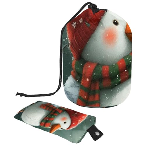 Kosmetiktasche mit Schneemann und Vogel für Weihnachten, mit Mini-Reißverschluss, Reise-Kulturbeutel für Damen, Kordelzug, Make-up-Organizer, tragbar, wasserdicht, fassförmig, Mehrfarbig 11, von HOHODIY