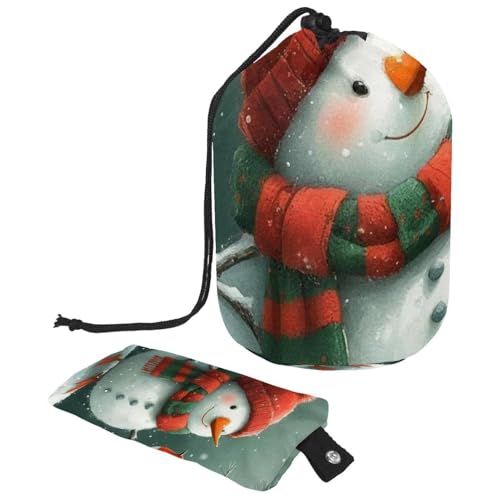 Kosmetiktasche mit Schneemann und Vogel für Weihnachten, mit Mini-Reißverschluss, Reise-Kulturbeutel für Damen, Kordelzug, Make-up-Organizer, tragbar, wasserdicht, fassförmig, Mehrfarbig 13, von HOHODIY