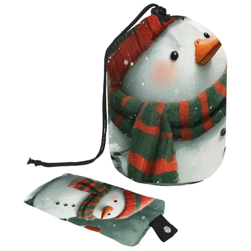Kosmetiktasche mit Schneemann und Vogel für Weihnachten, mit Mini-Reißverschluss, Reise-Kulturbeutel für Damen, Kordelzug, Make-up-Organizer, tragbar, wasserdicht, fassförmig, Mehrfarbig 14, von HOHODIY