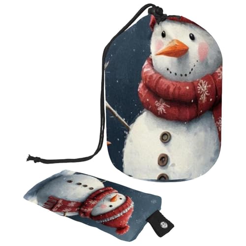 Kosmetiktasche mit Schneemann und Vogel für Weihnachten, mit Mini-Reißverschluss, Reise-Kulturbeutel für Damen, Kordelzug, Make-up-Organizer, tragbar, wasserdicht, fassförmig, Mehrfarbig 17, von HOHODIY
