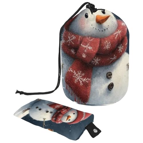 Kosmetiktasche mit Schneemann und Vogel für Weihnachten, mit Mini-Reißverschluss, Reise-Kulturbeutel für Damen, Kordelzug, Make-up-Organizer, tragbar, wasserdicht, fassförmig, Mehrfarbig 17, von HOHODIY