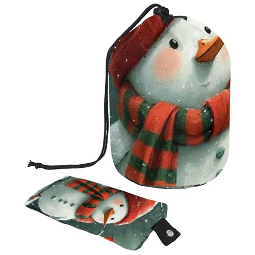 Kosmetiktasche mit Schneemann und Vogel für Weihnachten, mit Mini-Reißverschluss, Reise-Kulturbeutel für Damen, Kordelzug, Make-up-Organizer, tragbar, wasserdicht, fassförmig, Mehrfarbig 18, von HOHODIY