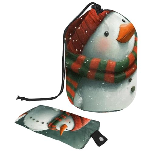 Kosmetiktasche mit Schneemann und Vogel für Weihnachten, mit Mini-Reißverschluss, Reise-Kulturbeutel für Damen, Kordelzug, Make-up-Organizer, tragbar, wasserdicht, fassförmig, Mehrfarbig 19, von HOHODIY