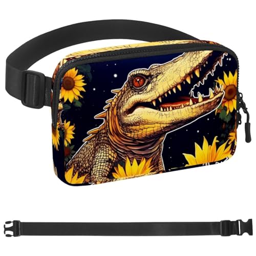 Krokodil Starry Sunflower Tasche Laufgürtel für Damen und Herren, Handyhalterung zum Laufen, Bauchtasche für Damen und Herren, Halterung für Handy, Laufgürtel, verstellbare Größe, Mehrfarbig 07, von HOHODIY