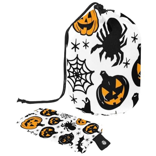 Kürbis-Kosmetiktasche mit Mini-Reißverschlusstasche, Reise-Kulturbeutel für Damen, Kordelzug, Make-up-Organizer, tragbare, wasserdichte Fasstasche, Mehrfarbig 03, von HOHODIY