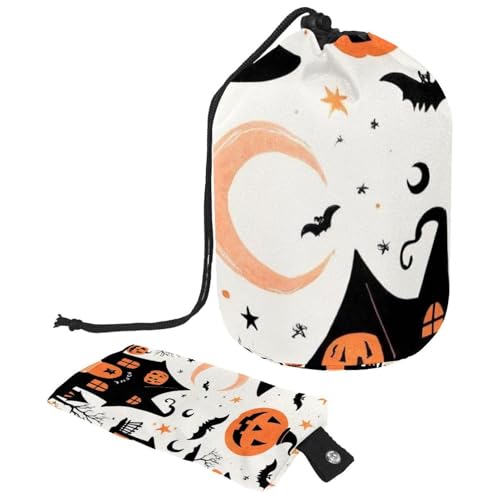 Niedliches Vektor-Set mit Halloween-Illustrationen 1_61 Kosmetiktasche mit Mini-Reißverschlusstasche, Reise-Kulturbeutel für Damen, Kordelzug, Make-up-Organizer, tragbar, wasserdicht, Fasstasche, von HOHODIY