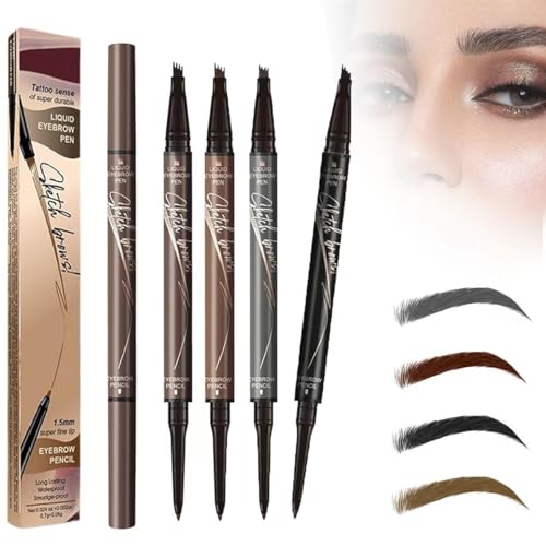 2 in 1 Magic 4 Spitzen Augenbrauenstift, 2024 Neuer wasserdichter 3D Microblading Augenbrauenstift Konturstift, Natürlicher, Langlebiger Microblading-Augenbrauenstift (4pcs) von HOIDOKLY
