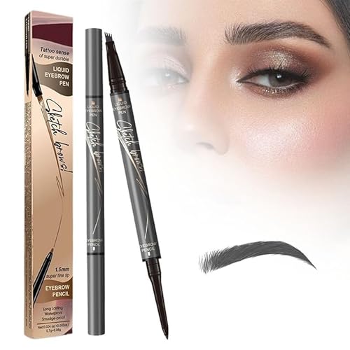 2 in 1 Magic 4 Spitzen Augenbrauenstift, 2024 Neuer wasserdichter 3D Microblading Augenbrauenstift Konturstift, Natürlicher, Langlebiger Microblading-Augenbrauenstift (Grau) von HOIDOKLY
