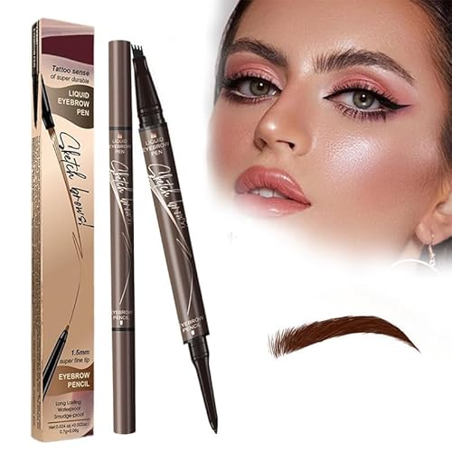 2 in 1 Magic 4 Spitzen Augenbrauenstift, 2024 Neuer wasserdichter 3D Microblading Augenbrauenstift Konturstift, Natürlicher, Langlebiger Microblading-Augenbrauenstift (dunkelbraun) von HOIDOKLY