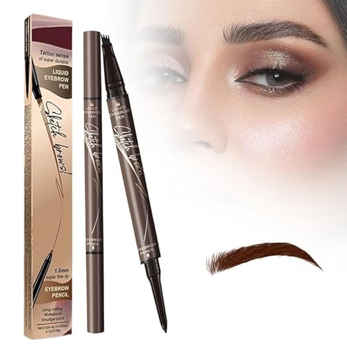 2024 Neuer 2 in 1 Magic 4 Spitzen Augenbrauenstift, Wasserdichter 3D Microblading Augenbrauenstift Konturstift, Natürlicher, Langlebiger Microblading Augenbrauenstift (Dunkelbraun) von HOIDOKLY