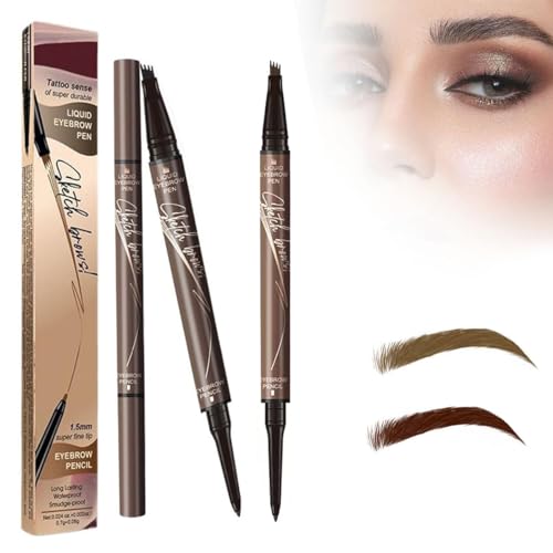 2 in 1 Magic 4 Spitzen Augenbrauenstift, 2024 Neuer wasserdichter 3D Microblading Augenbrauenstift Konturstift, Natürlicher, Langlebiger Microblading-Augenbrauenstift (Hellbraun+Dunkelbraun) von HOIDOKLY