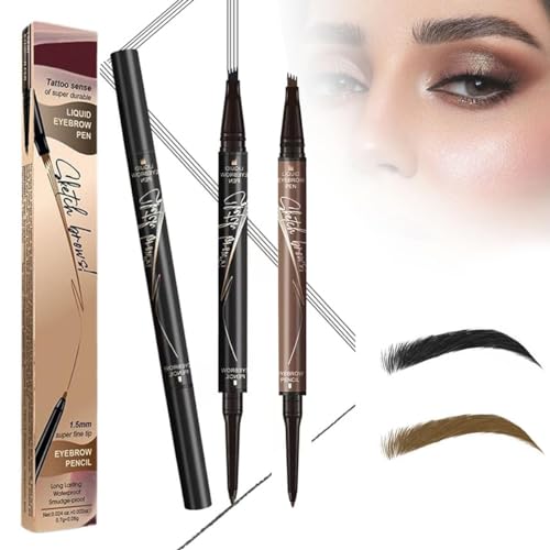2024 Neuer 2 in 1 Magic 4 Spitzen Augenbrauenstift, Wasserdichter 3D Microblading Augenbrauenstift Konturstift, Natürlicher, Langlebiger Microblading Augenbrauenstift (Hellbraun+Schwarz) von HOIDOKLY