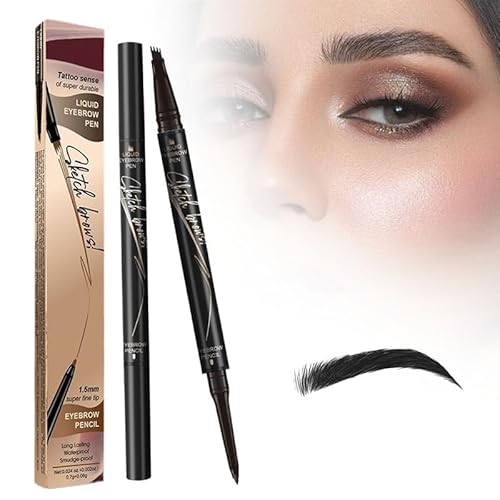 2024 Neuer 2 in 1 Magic 4 Spitzen Augenbrauenstift, Wasserdichter 3D Microblading Augenbrauenstift Konturstift, Natürlicher, Langlebiger Microblading Augenbrauenstift (Schwarz) von HOIDOKLY