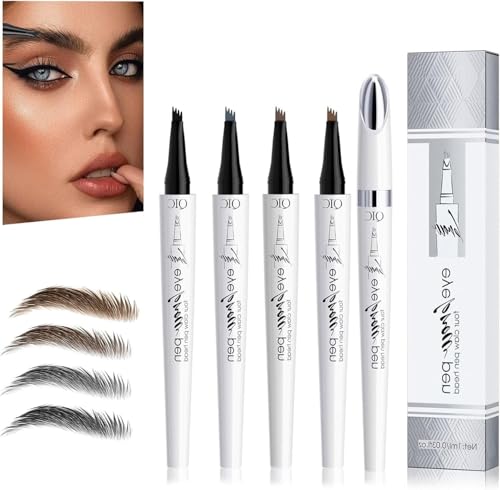 2024 Neuer Wasserfester Augenbrauenstift, 3D-Microblading-Augenbrauenstift-Konturstift, Langlebiger, Natürlicher, Feiner, Magischer Augenbrauenstift für Frauen und Mädchen (4Stück) von HOIDOKLY