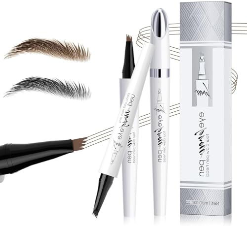 2024 Neuer Wasserfester Augenbrauenstift, 3D-Microblading-Augenbrauenstift-Konturstift, Langlebiger, Natürlicher, Feiner, Magischer Augenbrauenstift für Frauen und Mädchen (Hellbraun+Schwarz) von HOIDOKLY