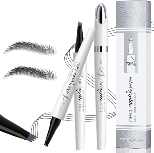 2024 Neuer Wasserfester 3D-Microblading-Augenbrauenstift - Langlebiger, Natürlicher, Feiner, Magischer Konturstift für Frauen und Mädchen (Schwarz+Grau) von HOIDOKLY