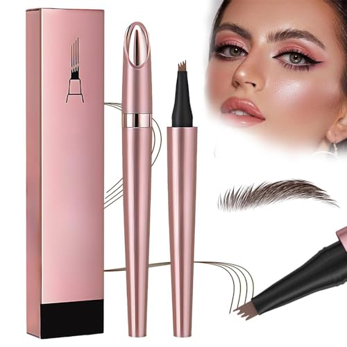 2025 Neu 3D Wasserdichter Microblading Augenbrauenstift, Upgrade Magie Microblading Eyebrow Pen mit 4 Gabelspitze, Augenbrauenstift Wasserfest für Natürliches Make up (Dunkelbraun) von HOIDOKLY
