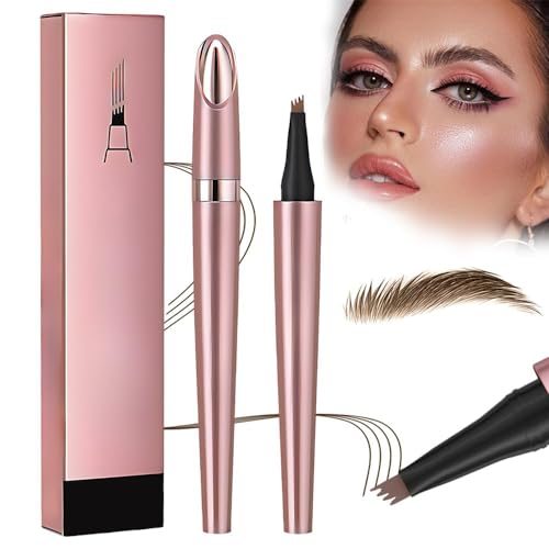 2025 Neu 3D Wasserdichter Microblading Augenbrauenstift, Upgrade Magie Microblading Eyebrow Pen mit 4 Gabelspitze, Augenbrauenstift Wasserfest für Natürliches Make up (Hellbraun) von HOIDOKLY