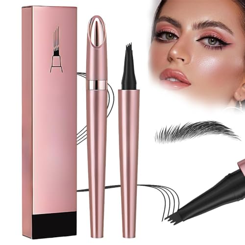 2025 Neu 3D Wasserdichter Microblading Augenbrauenstift, Upgrade Magie Microblading Eyebrow Pen mit 4 Gabelspitze, Augenbrauenstift Wasserfest für Natürliches Make up (Schwarz) von HOIDOKLY