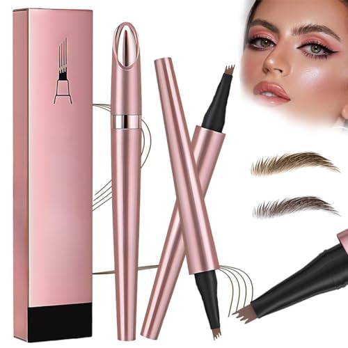 2025 Neuer Magischer Augenbrauenstift, Wasserfester 3D Microblading Augenbrauenstift Präziser für Natürliche Augenbrauen mit 4 Spitzen (Hellbraun+Dunkelbraun) von HOIDOKLY