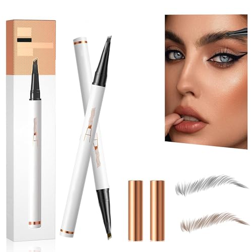 Augenbrauenstift Mit 4 Gabelspitze, 2024 Verbesserter Tattoo-Stift, 3D-Microblading, Natürliches Make-up, Magischer Augenbrauenstift (Dunkelbraun+Grau) von HOIDOKLY