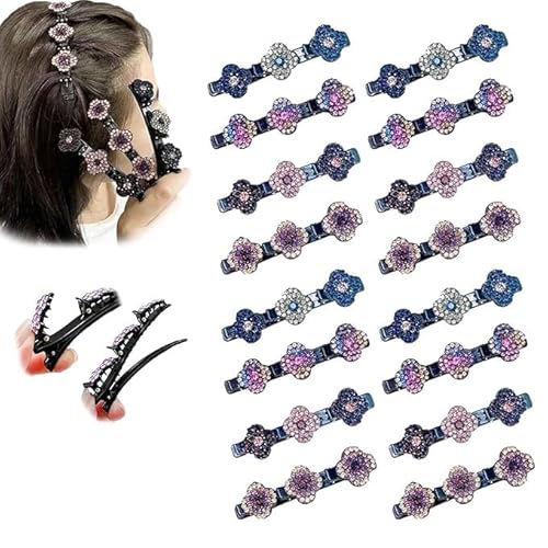 Doppelschicht Haarspangen für Frauen Mädchen, Glitzernde Kristall-Stein Geflochtene Haarspangen, Kolibri Haarspange mit Kristallblume, Geflochtene mit 3 Mini-Haarspangen, Strass-Haarspange (16stück) von HOIDOKLY