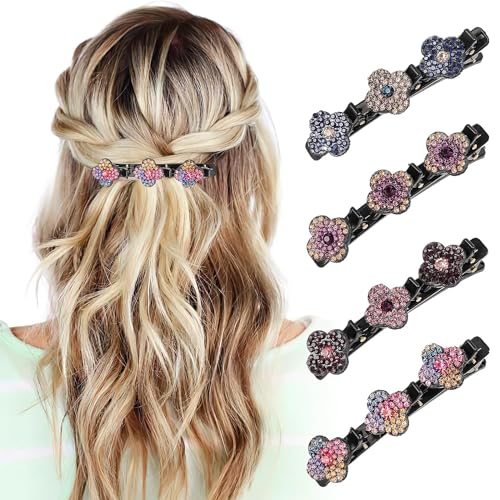 Glitzernde Kristall-Stein Geflochtene Haarspangen, Kolibri Haarspange mit Kristallblume, Geflochtene mit 3 Mini-Haarspangen, Doppelschicht-Mini-Haarspangen für Frauen Mädchen,Strass-Haarspange (4PCS) Glitzernde Kristall-Stein Geflochtene Haarspangen, Kolibri Haarspange mit Kristallblume, Geflochtene mit 3 Mini-Haarspangen, Doppelschicht-Mini-Haarspangen für Frauen Mädchen,Strass-Haarspange (4PCS) von HOIDOKLY