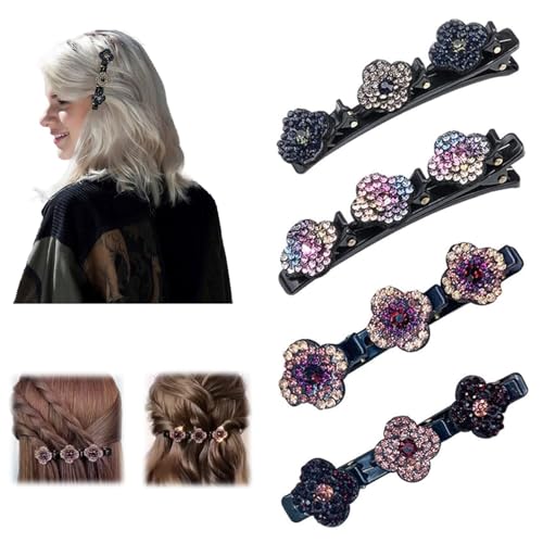 Glitzernde Kristall Stein Geflochtene Haarspangen, Strass Haarspange Kolibri Haarspange mit Kristallblume, Geflochtene mit 3 Mini-Haarspangen, Doppelschicht Mini Haarspangen für Frauen Mädchen (4PCS) Glitzernde Kristall Stein Geflochtene Haarspangen, Strass Haarspange Kolibri Haarspange mit Kristallblume, Geflochtene mit 3 Mini-Haarspangen, Doppelschicht Mini Haarspangen für Frauen Mädchen (4PCS) von HOIDOKLY