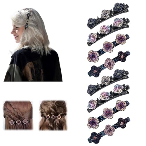 Glitzernde Kristall Stein Geflochtene Haarspangen, Strass Haarspange Kolibri Haarspange mit Kristallblume, Geflochtene mit 3 Mini-Haarspangen, Doppelschicht Mini Haarspangen für Frauen Mädchen (8PCS) Glitzernde Kristall Stein Geflochtene Haarspangen, Strass Haarspange Kolibri Haarspange mit Kristallblume, Geflochtene mit 3 Mini-Haarspangen, Doppelschicht Mini Haarspangen für Frauen Mädchen (8PCS) von HOIDOKLY