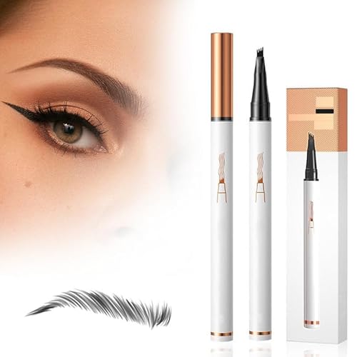 Magischer Augenbrauenstift mit 4 Gabelspitze, 2024 Neuer 3D Microblading Augenbrauenstift Make up, feiner Strich, Microblading Augenbrauenstift, Langlebiger, Wasserfester (Schwarz) von HOIDOKLY