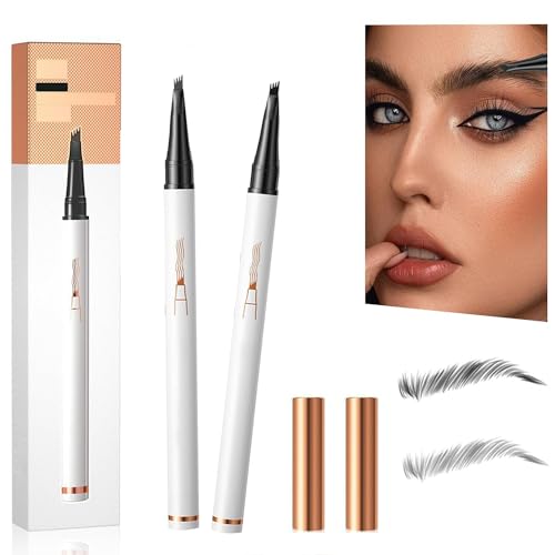 Magischer Augenbrauenstift mit 4 Gabelspitze, 2024 Neuer 3D Microblading Augenbrauenstift Make up, feiner Strich, Microblading Augenbrauenstift, Langlebiger, Wasserfester (Schwarz+Grau) von HOIDOKLY