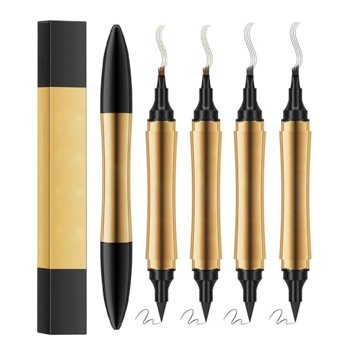 Microblading Augenbrauenstift, 2-in-1-Augenbrauen Tätowierungsstift, 4 Gabelspitze mit Eyeliner, multifunktionaler, wasserfester Doppelkopf-Augenbrauenstift (4 Stück) von HOIDOKLY