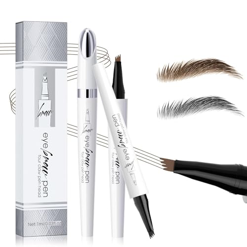 Wasserfester Augenbrauenstift mit 4 Spitzen, 3D Microblading Augenbrauenstift Konturstift, Langlebiger, Natürlicher, Feiner, Magischer Augenbrauenstift für Frauen und Mädchen (Hellbraun+Grau) von HOIDOKLY